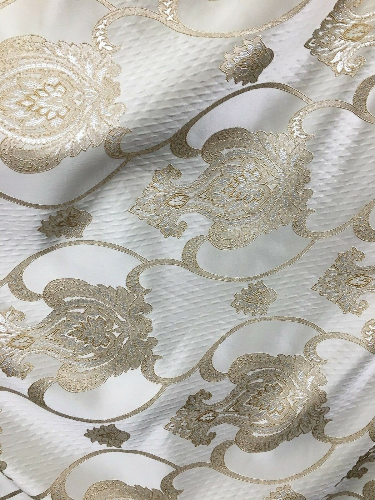 CHAMPAGNE IVORY Damask Brocade Upholstery Drapery Fabric (54 in.) Sold By The Yard