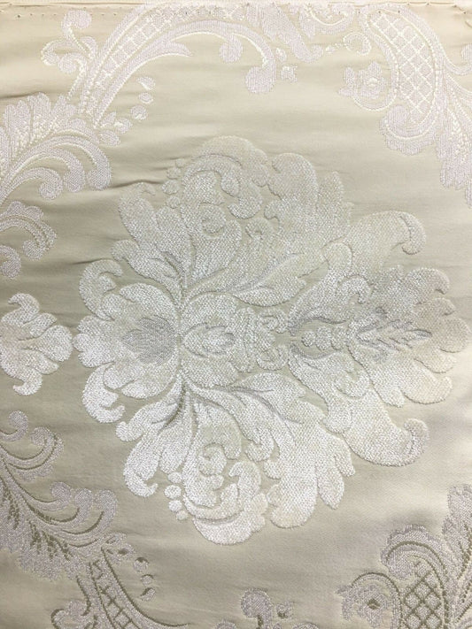 IVORY BEIGE Damask Chenille Upholstery Brocade Fabric (54 in.) Sold By The Yard