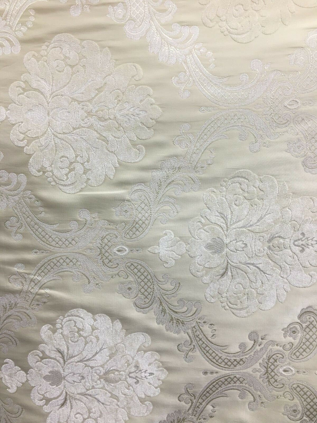 IVORY BEIGE Damask Chenille Upholstery Brocade Fabric (54 in.) Sold By The Yard