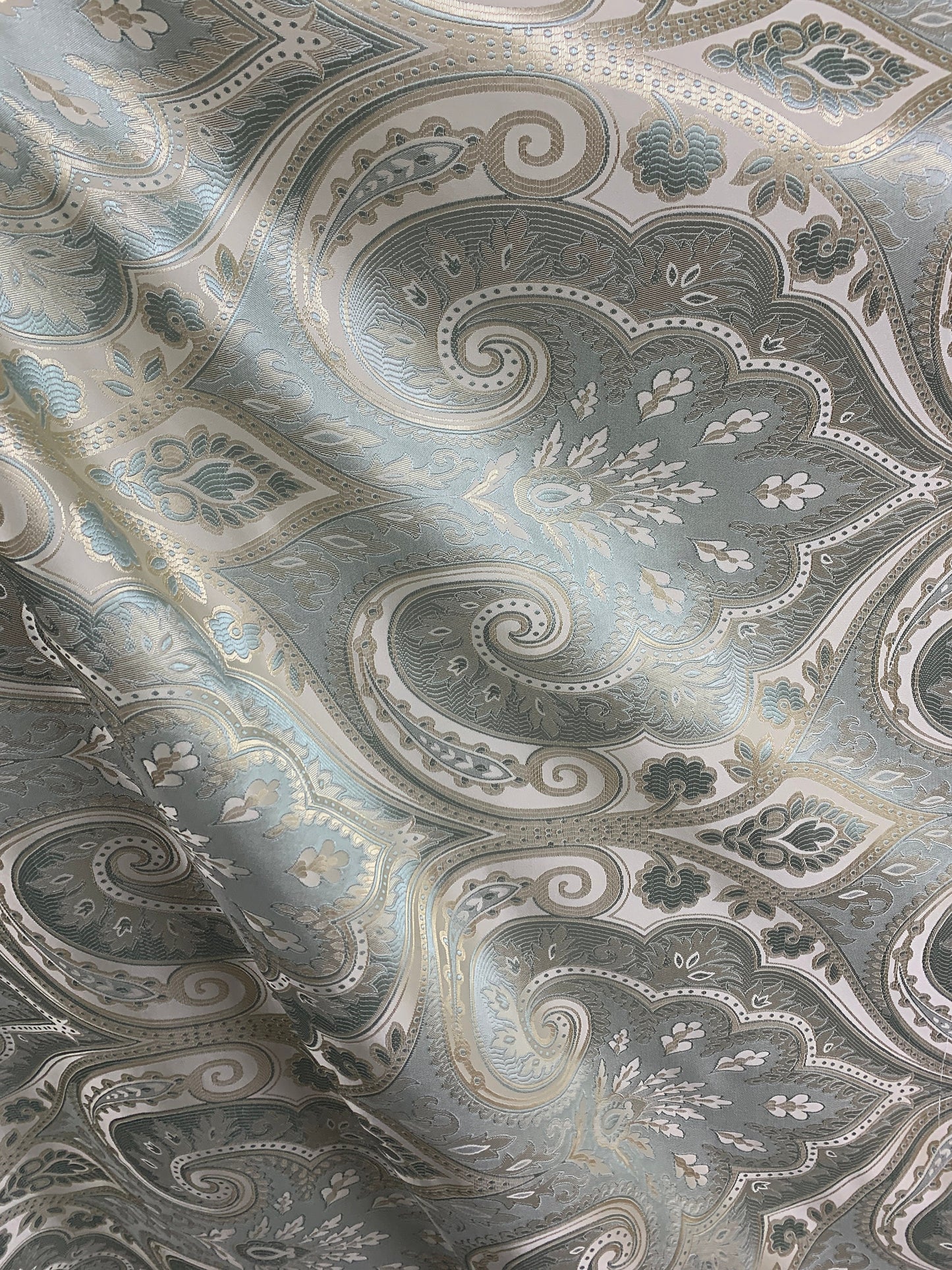 MINT BLUE IVORY Damask Brocade Upholstery Fabric (58 in.) Sold By The Yard