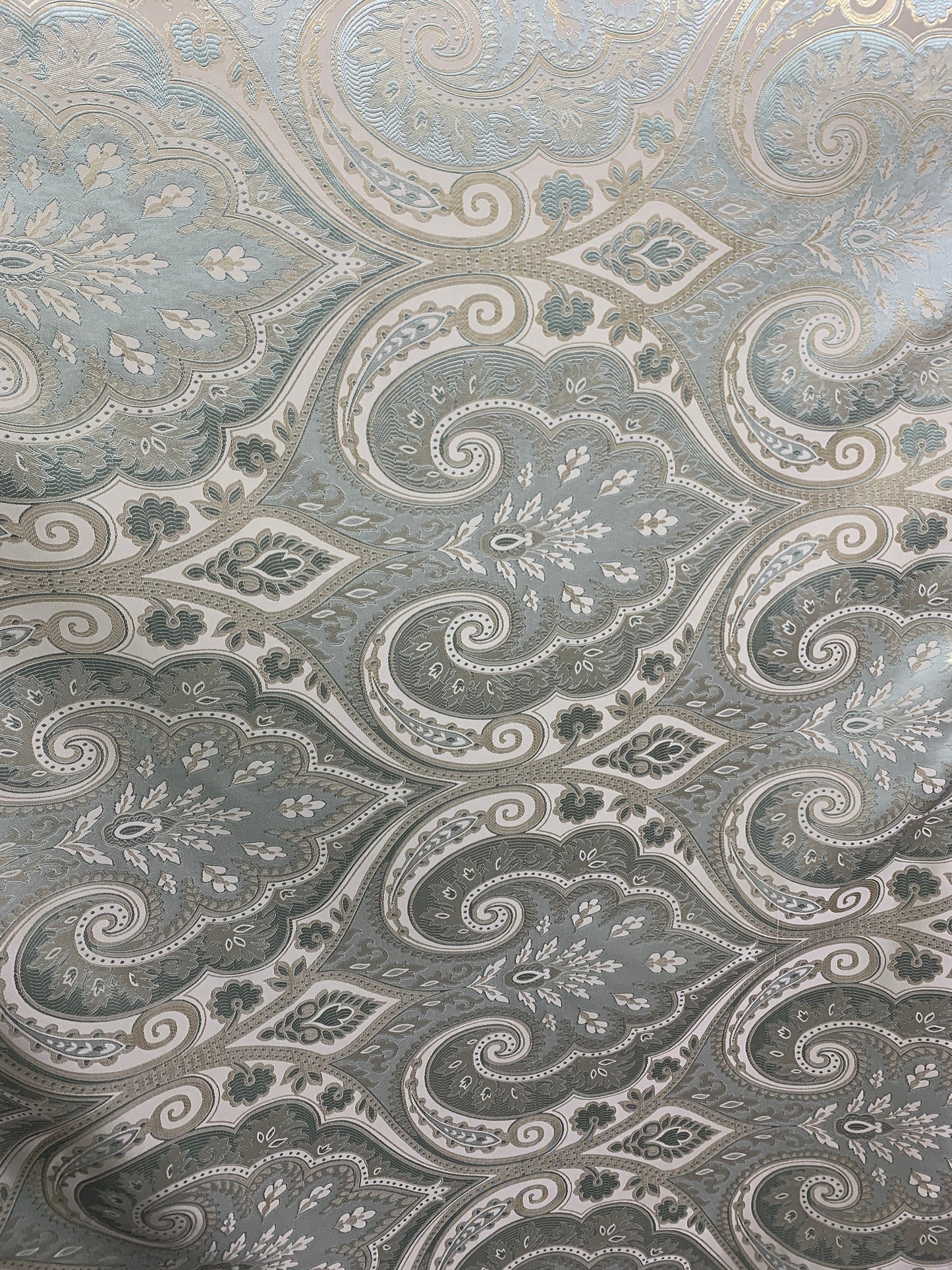 MINT BLUE IVORY Damask Brocade Upholstery Fabric (58 in.) Sold By The Yard