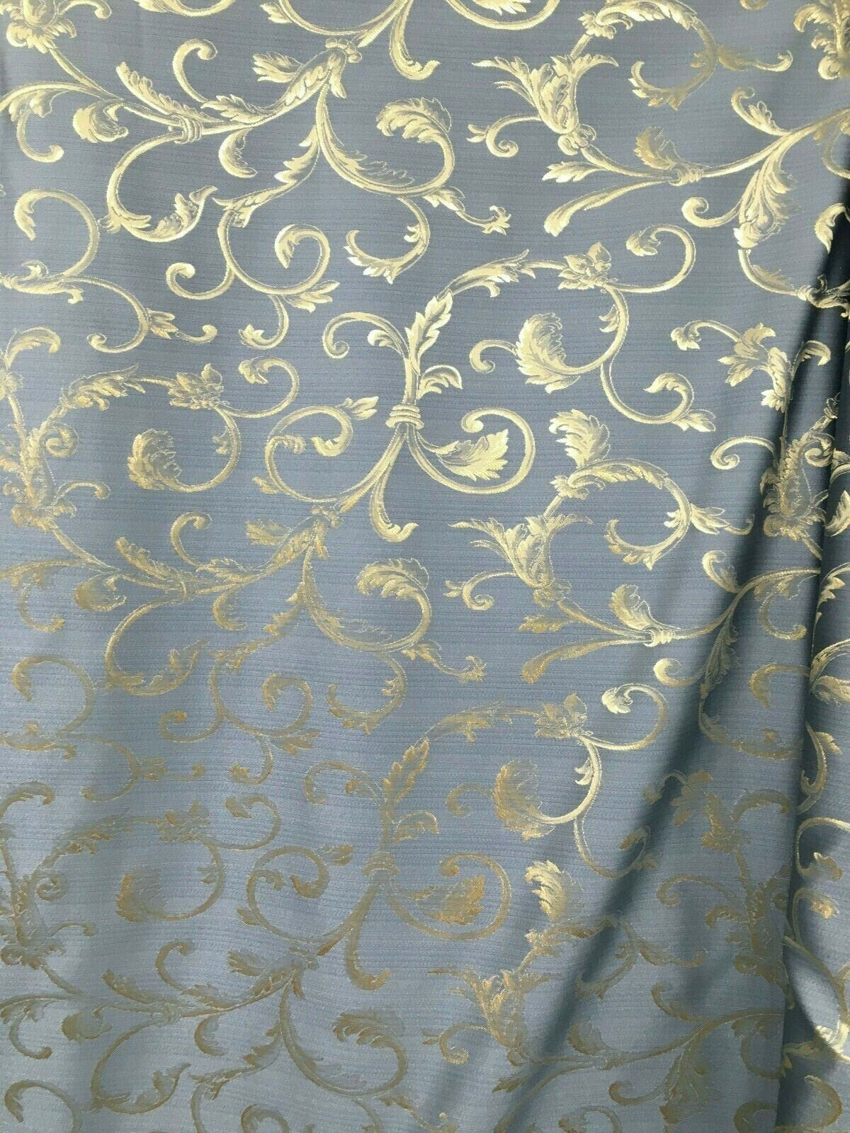 BLUE GOLD Brocade Flower Floral Upholstery Drapery Fabric (110 in.) Sold By The Yard