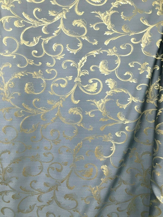 BLUE GOLD Brocade Flower Floral Upholstery Drapery Fabric (110 in.) Sold By The Yard