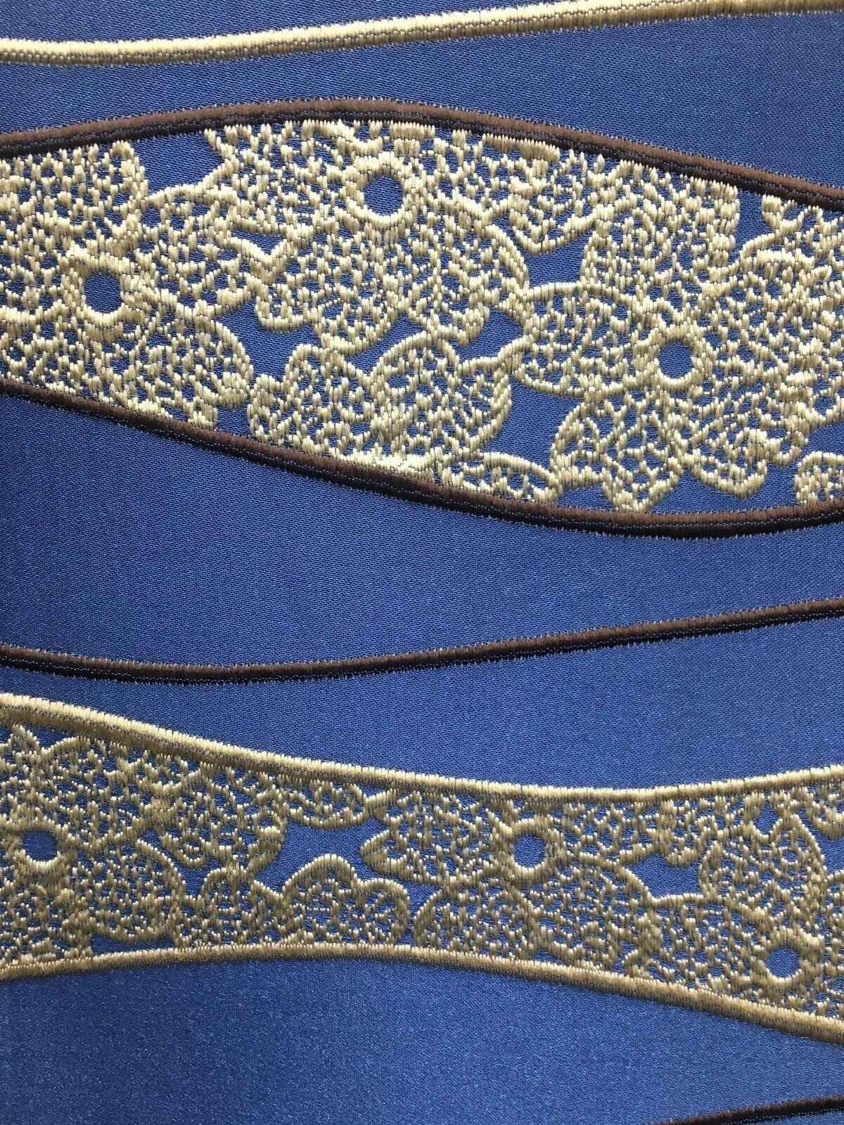 BLUE BEIGE BROWN Floral Brocade Upholstery Drapery Fabric (54 in.) Sold By The Yard