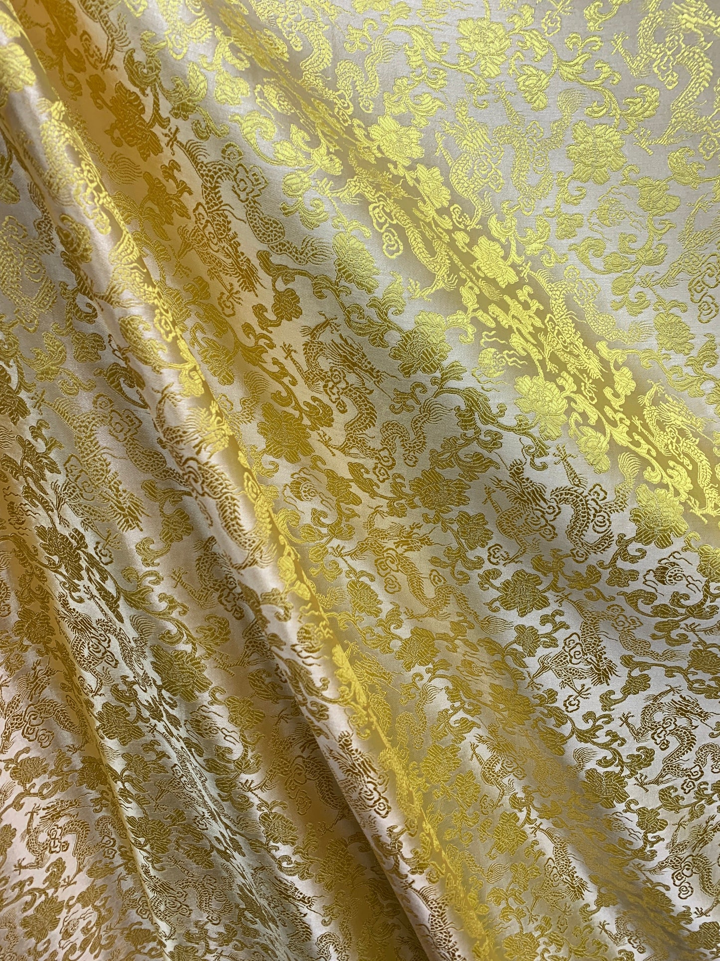 LIGHT GOLD Metallic Dragon Floral Brocade Fabric (45 in.) Sold By The Yard