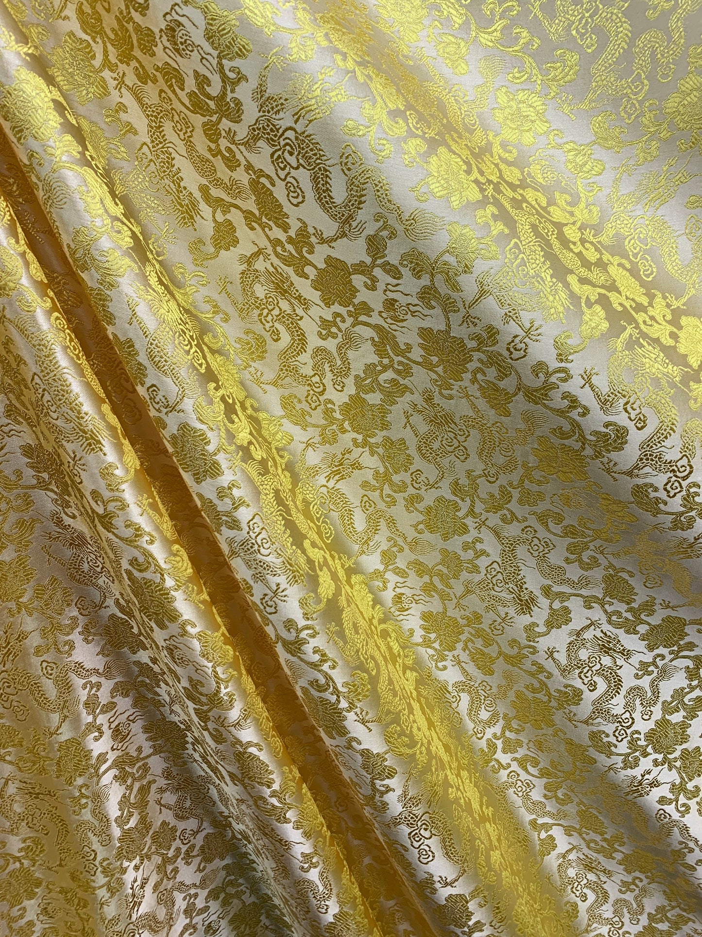 LIGHT GOLD Metallic Dragon Floral Brocade Fabric (45 in.) Sold By The Yard