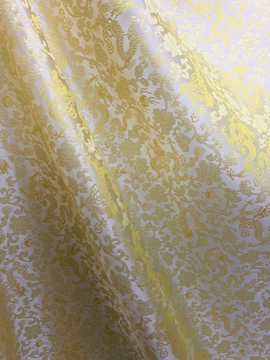 IVORY GOLD Metallic Dragon Floral Brocade Fabric (54 in.) Sold By The Yard