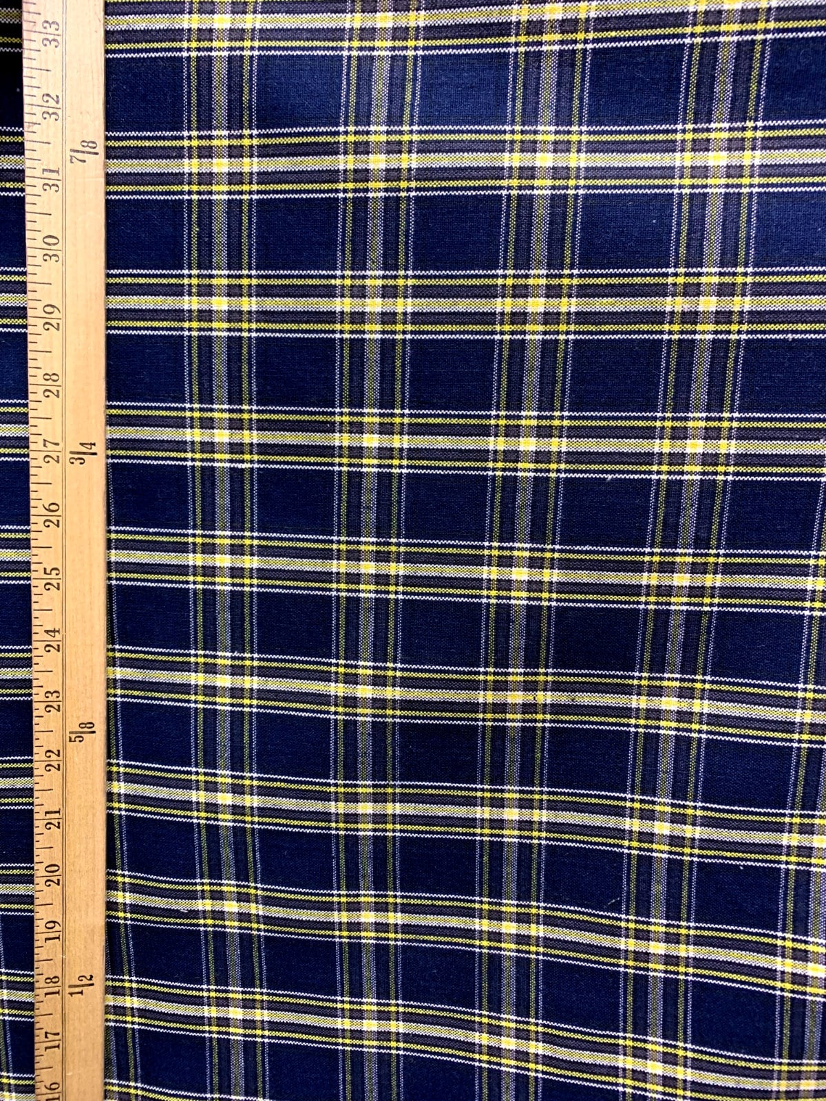 Dark Navy Yellow White Plaid Poly Cotton Uniform Poplin Fabric (60 in.) Sold By The Yard