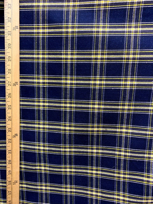 Dark Navy Yellow White Plaid Poly Cotton Uniform Poplin Fabric (60 in.) Sold By The Yard