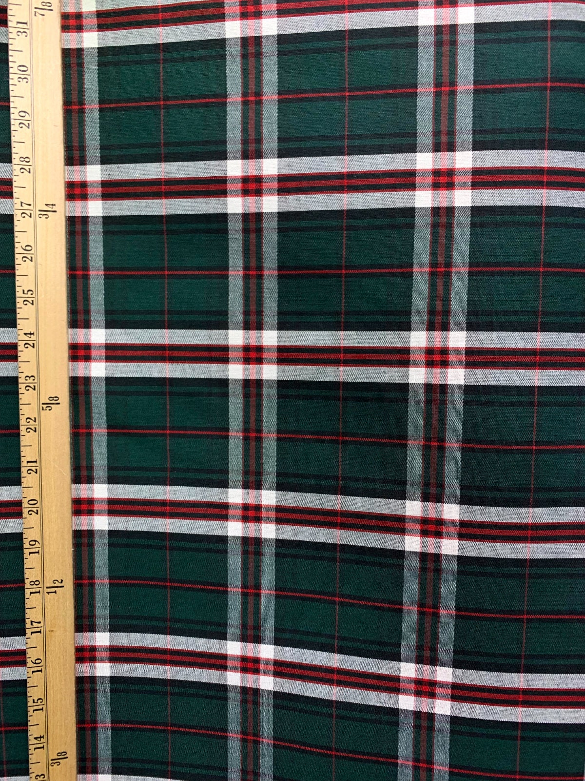 Dark Green Red White Plaid Poly Cotton Uniform Poplin Fabric (60 in.) Sold By The Yard