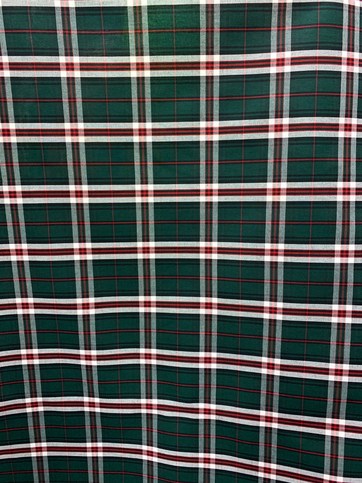 Dark Green Red White Plaid Poly Cotton Uniform Poplin Fabric (60 in.) Sold By The Yard