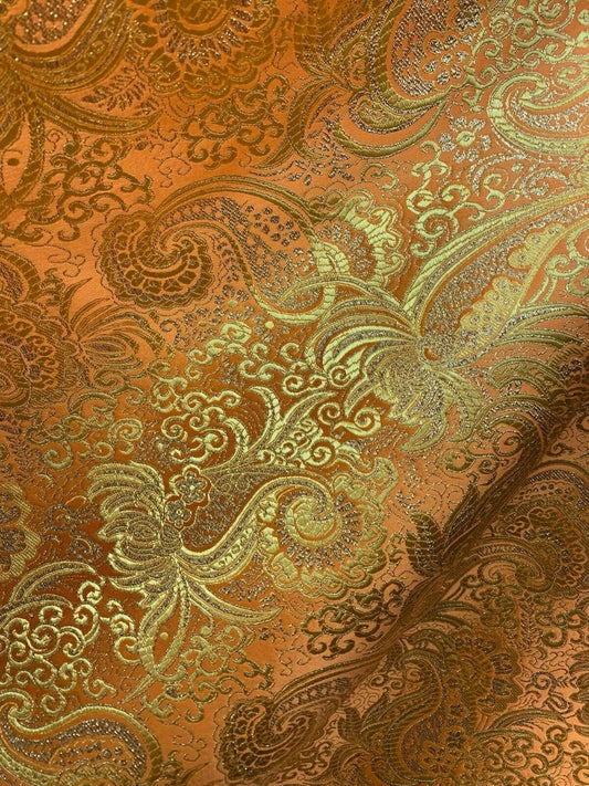 ORANGE GOLD Metallic Paisley Brocade Fabric (60 in.) Sold By The Yard