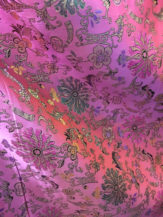 HOT PINK MULTICOLOR Metallic Floral Brocade Fabric (56 in.) Sold By The Yard