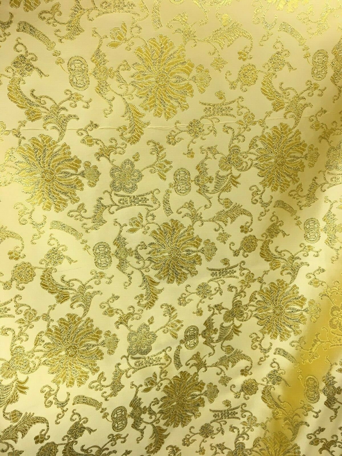 GOLD Metallic Floral Brocade Fabric (56 in.) Sold By The Yard