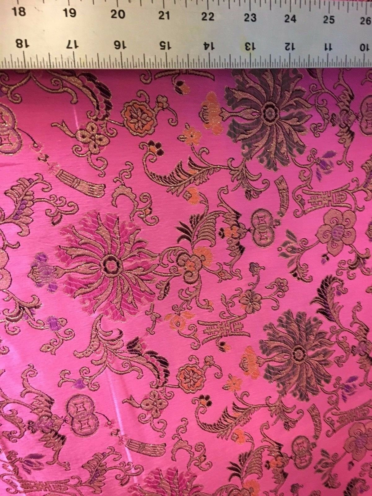HOT PINK MULTICOLOR Metallic Floral Brocade Fabric (56 in.) Sold By The Yard