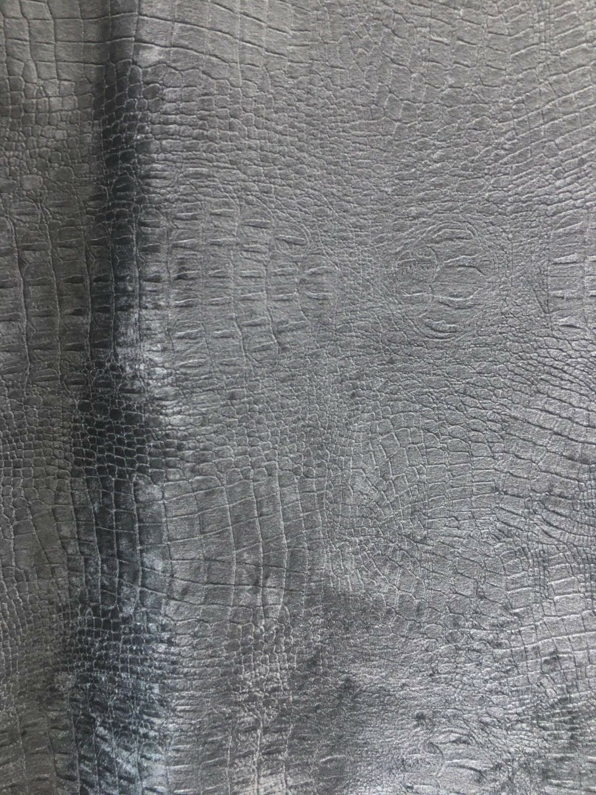 SILVER GRAY Alligator Crocodile Embossed Chenille Velvet Fabric (56 in.) Sold By The Yard