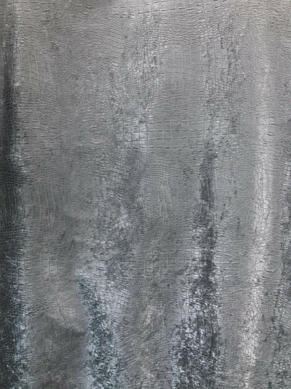 SILVER GRAY Alligator Crocodile Embossed Chenille Velvet Fabric (56 in.) Sold By The Yard