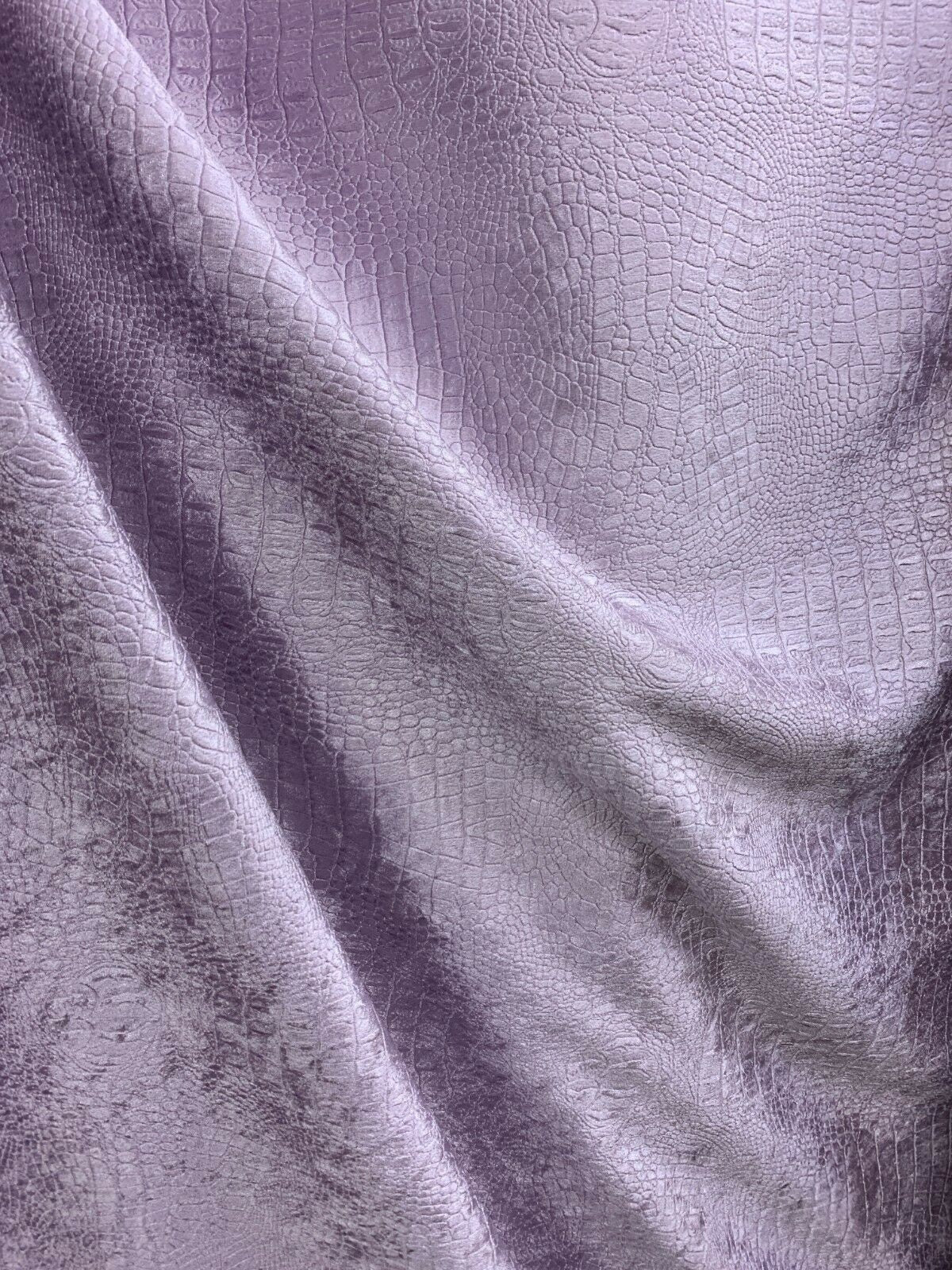 LILAC Alligator Crocodile Embossed Chenille Velvet Fabric (56 in.) Sold By The Yard