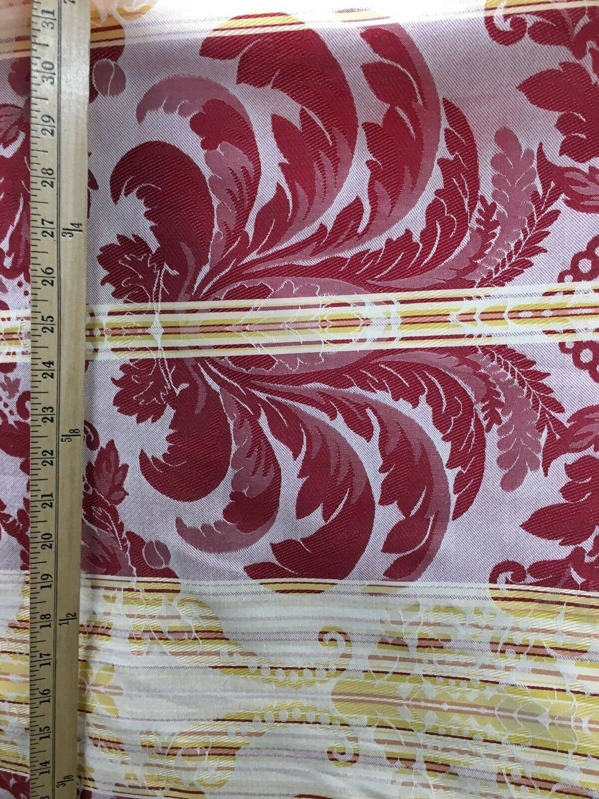 RED YELLOW Damask Striped Brocade Upholstery Drapery Fabric (54 in.) Sold By The Yard