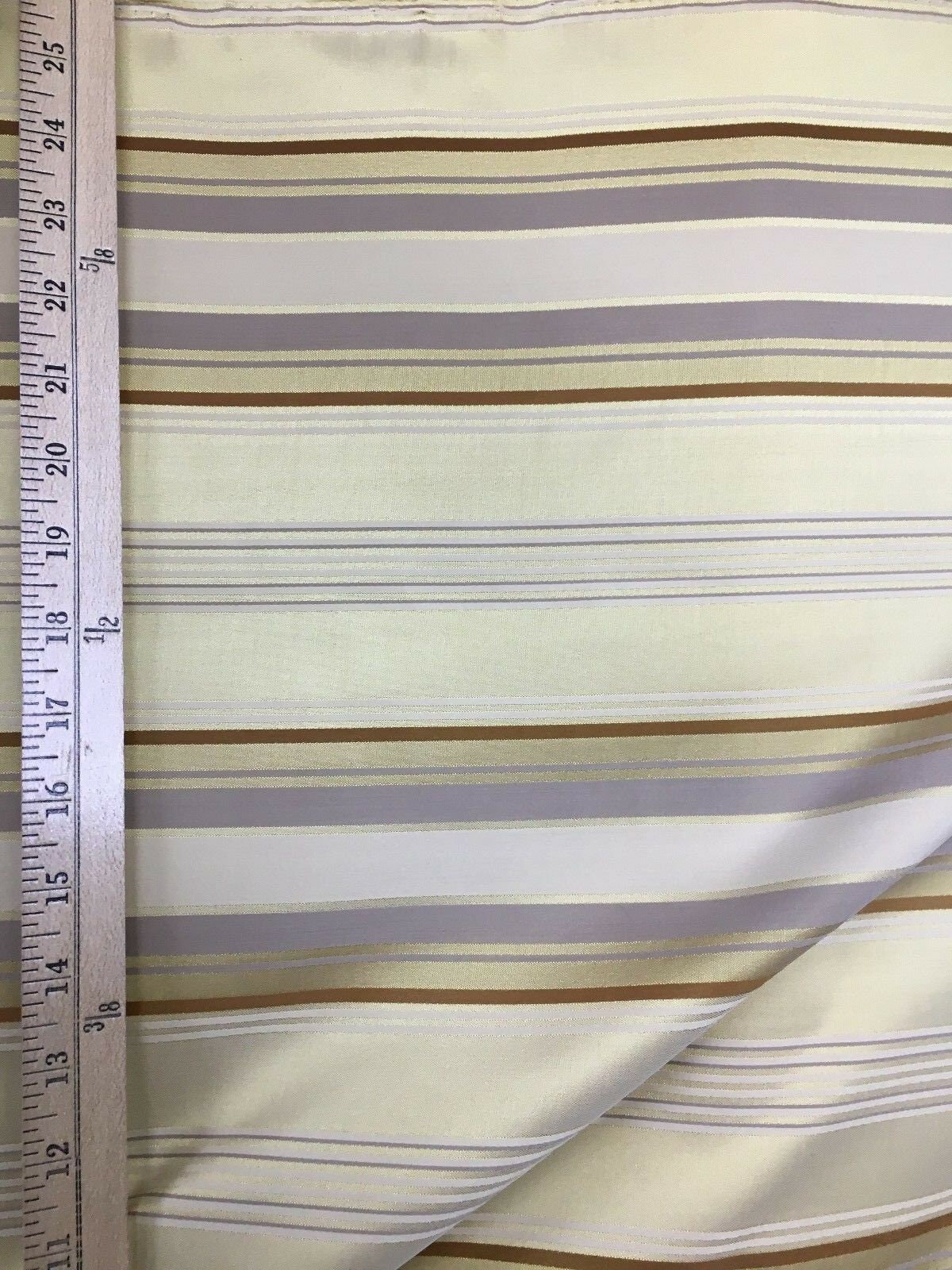 GOLD IVORY Striped Taffeta Brocade Drapery Fabric (54 in.) Sold By The Yard