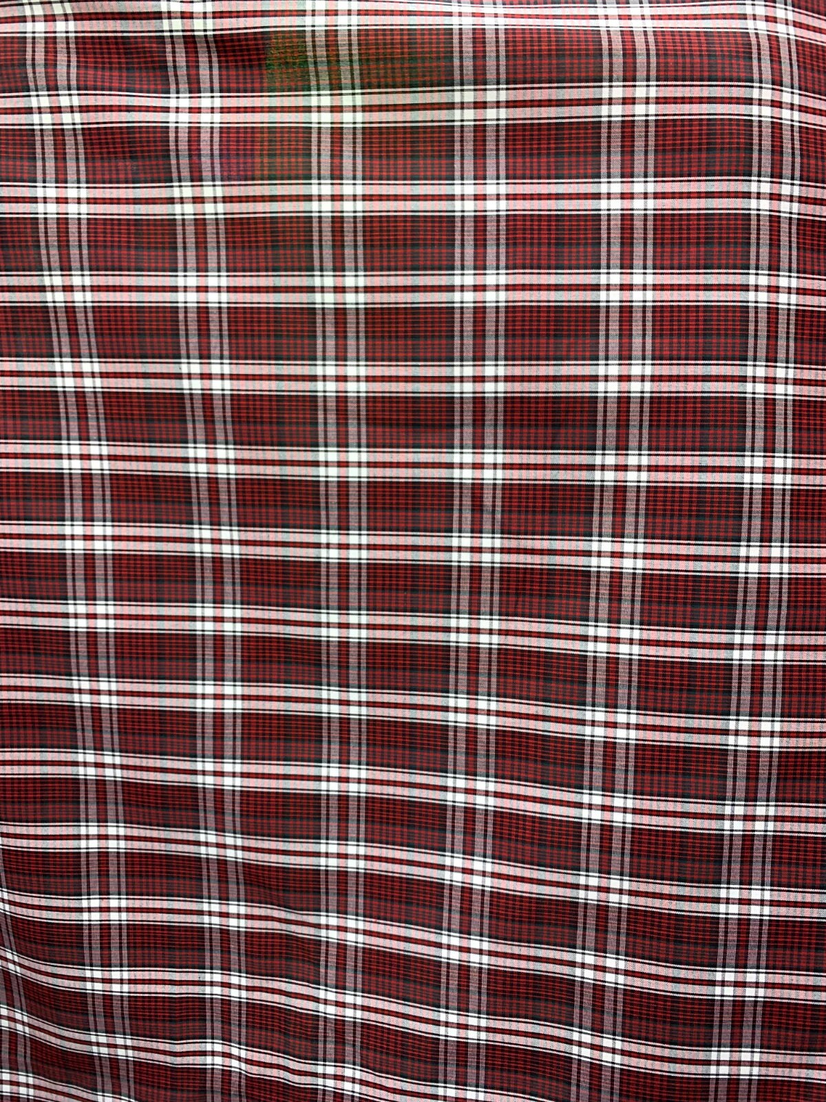 RED WHITE BLACK Plaid Poly Cotton Uniform Poplin Fabric (60 in.) Sold By The Yard