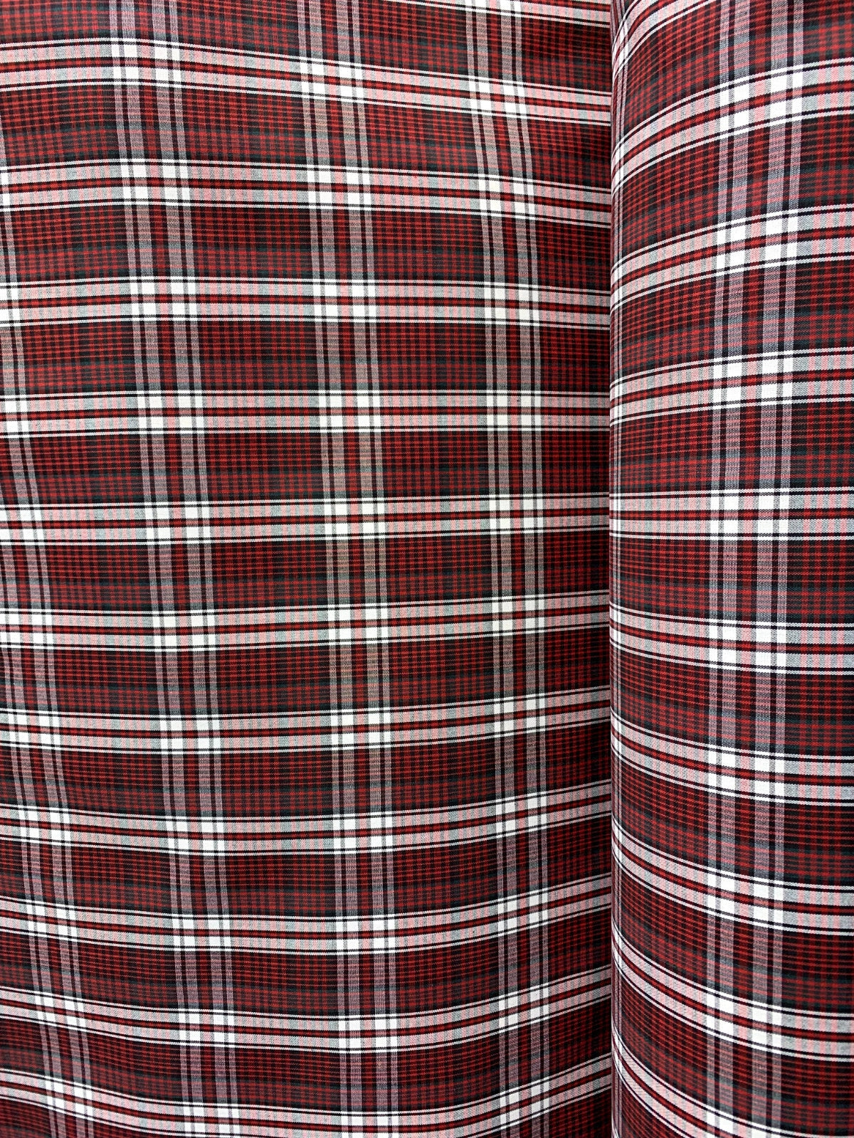 RED WHITE BLACK Plaid Poly Cotton Uniform Poplin Fabric (60 in.) Sold By The Yard