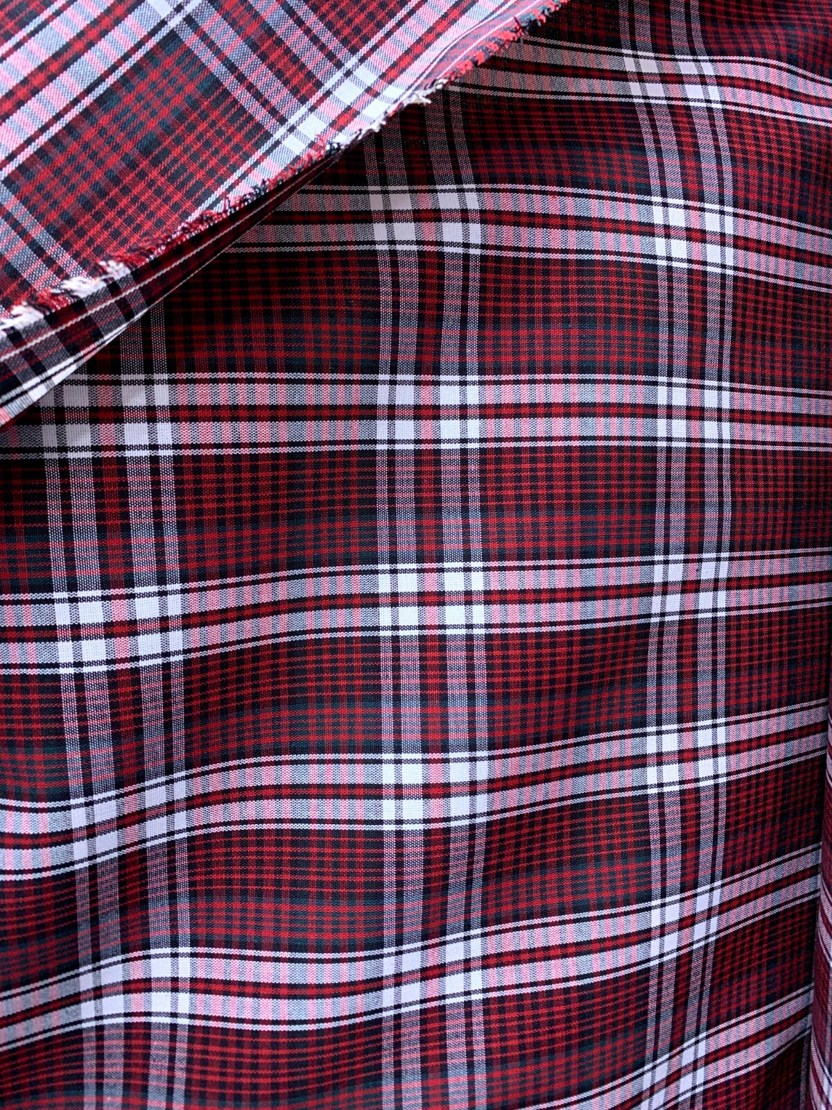 RED WHITE BLACK Plaid Poly Cotton Uniform Poplin Fabric (60 in.) Sold By The Yard