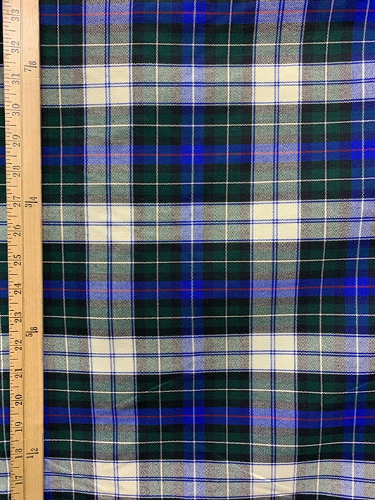 BLUE GREEN IVORY Plaid Poly Cotton Uniform Poplin Fabric (60 in.) Sold By The Yard