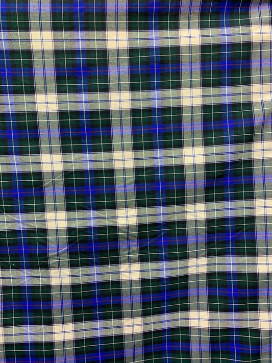 BLUE GREEN IVORY Plaid Poly Cotton Uniform Poplin Fabric (60 in.) Sold By The Yard