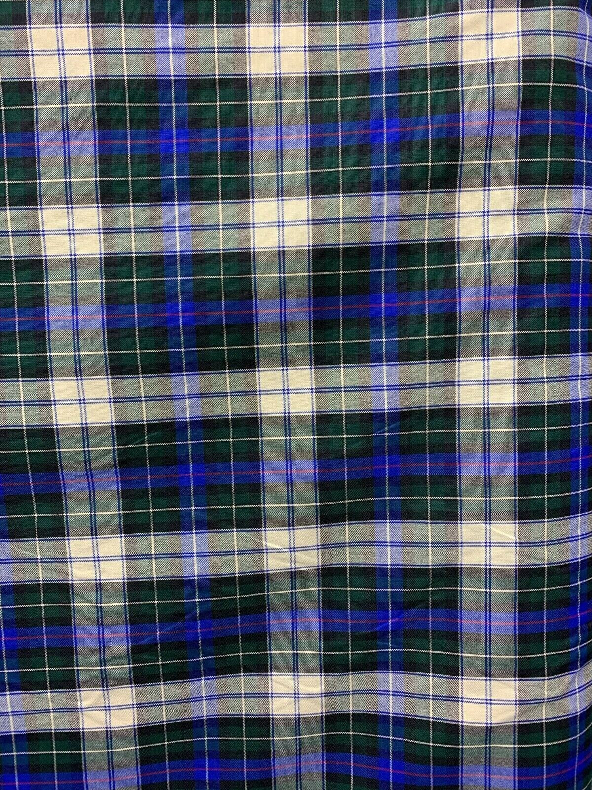 BLUE GREEN IVORY Plaid Poly Cotton Uniform Poplin Fabric (60 in.) Sold By The Yard