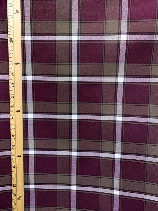 Dark Wine Brown White Plaid Poly Cotton Uniform Poplin Fabric (60 in.) Sold By The Yard