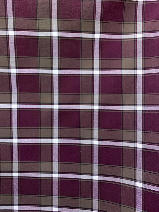 Dark Wine Brown White Plaid Poly Cotton Uniform Poplin Fabric (60 in.) Sold By The Yard