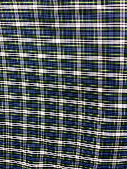 Navy Blue Green White Plaid Poly Cotton Uniform Poplin Fabric (60 in.) Sold By The Yard