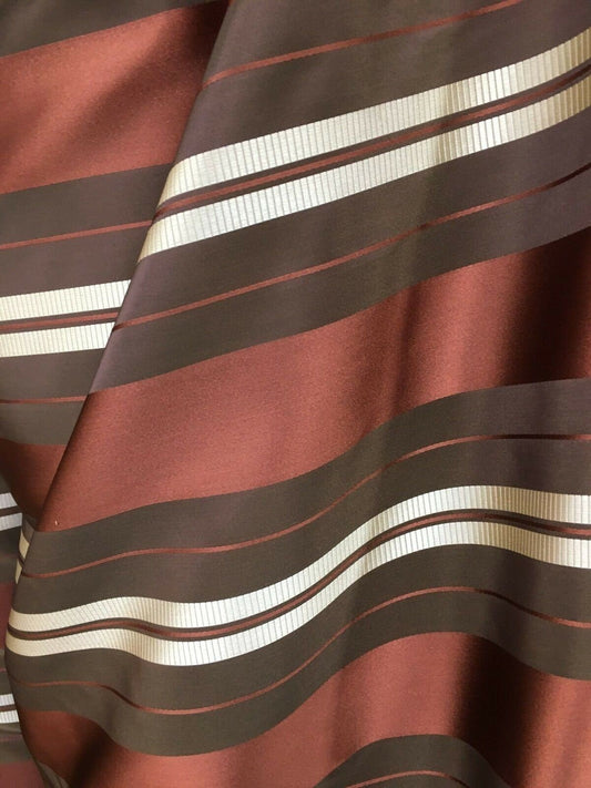 COPPER BROWN BEIGE Striped Taffeta Brocade Drapery Fabric (54 in.) Sold By The Y