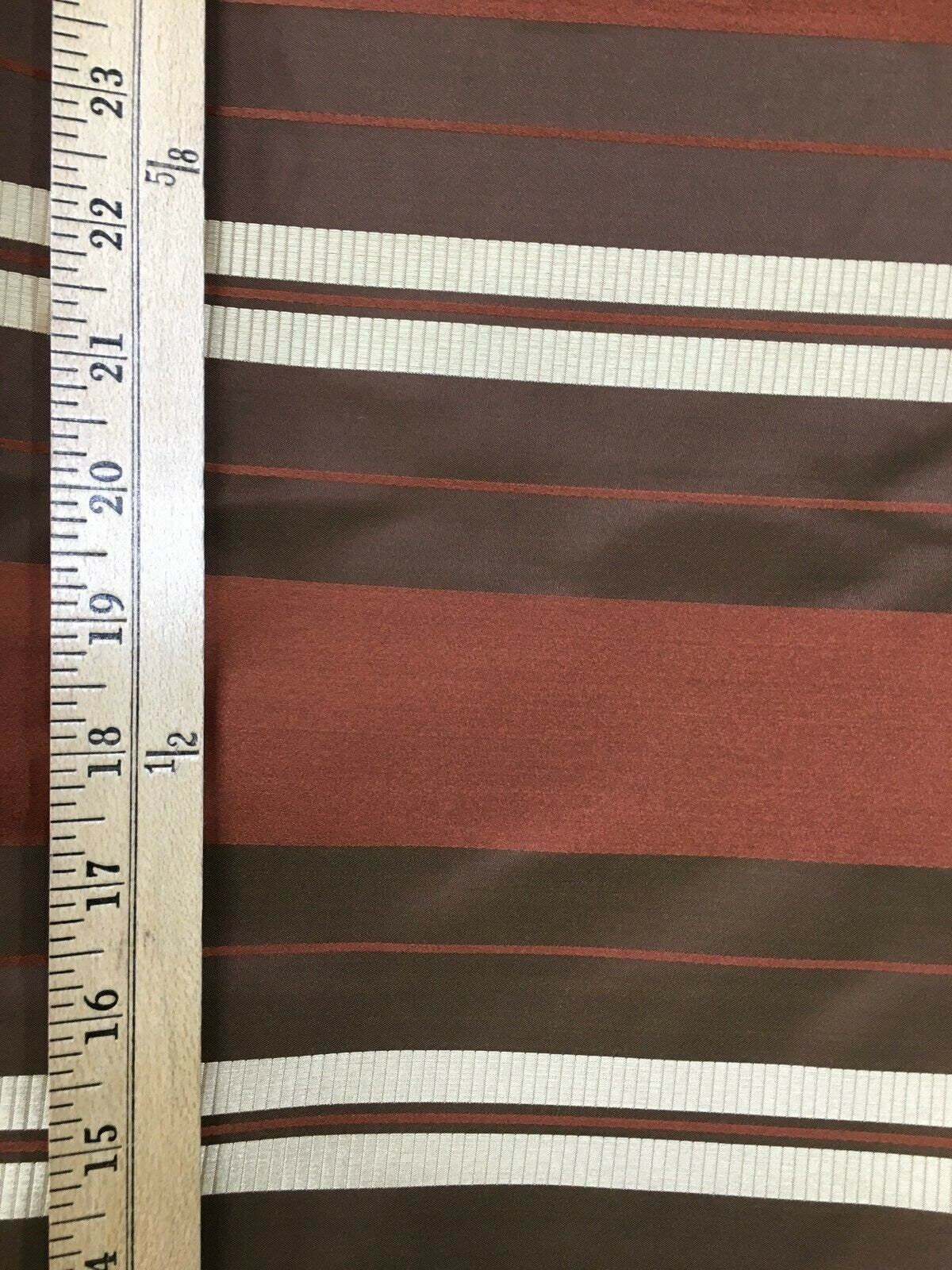 COPPER BROWN BEIGE Striped Taffeta Brocade Drapery Fabric (54 in.) Sold By The Y