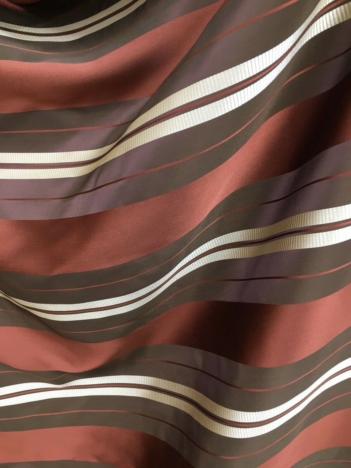 COPPER BROWN BEIGE Striped Taffeta Brocade Drapery Fabric (54 in.) Sold By The Y