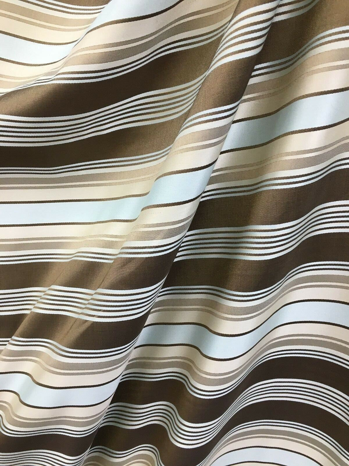 LIGHT BLUE BROWN Striped Taffeta Brocade Drapery Fabric (54 in.) Sold By The Yard