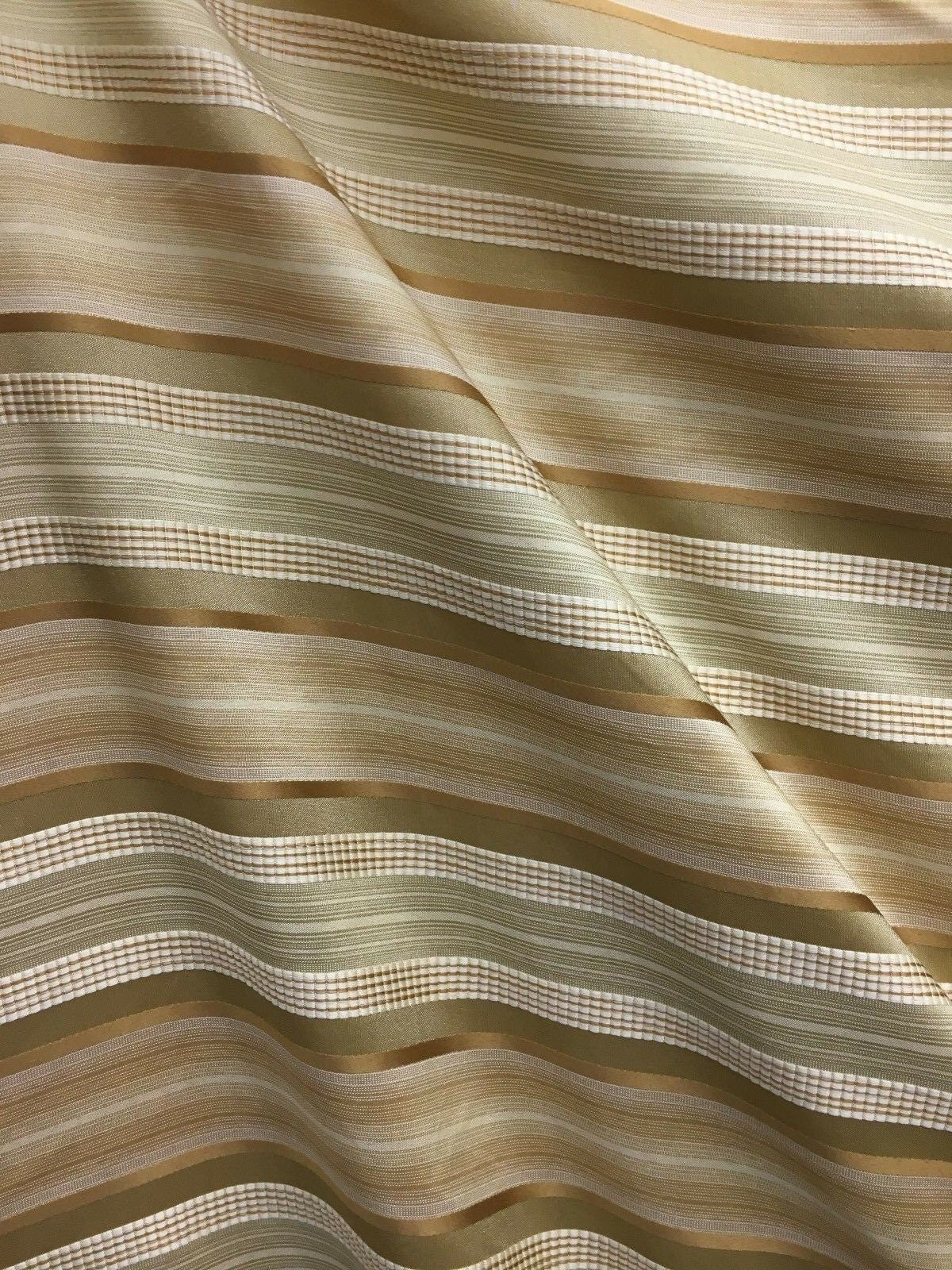 GOLD MULTICOLOR Striped Taffeta Brocade Drapery Fabric (54 in.) Sold By The Yard