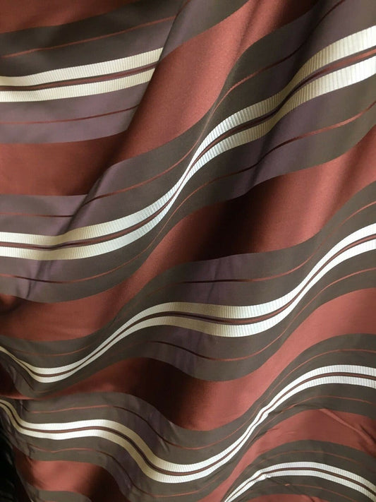 COPPER BROWN BEIGE Striped Taffeta Brocade Drapery Fabric (54 in.) Sold By The Y