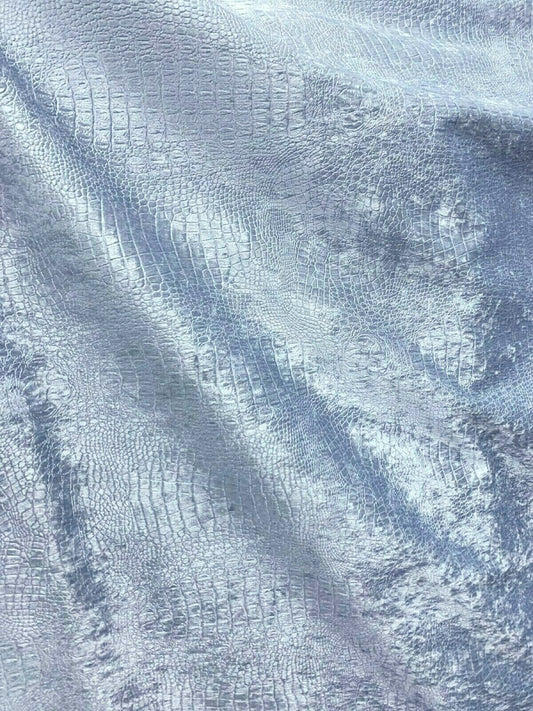 LIGHT BLUE Alligator Crocodile Embossed Chenille Velvet Fabric (56 in.) Sold By The Yard