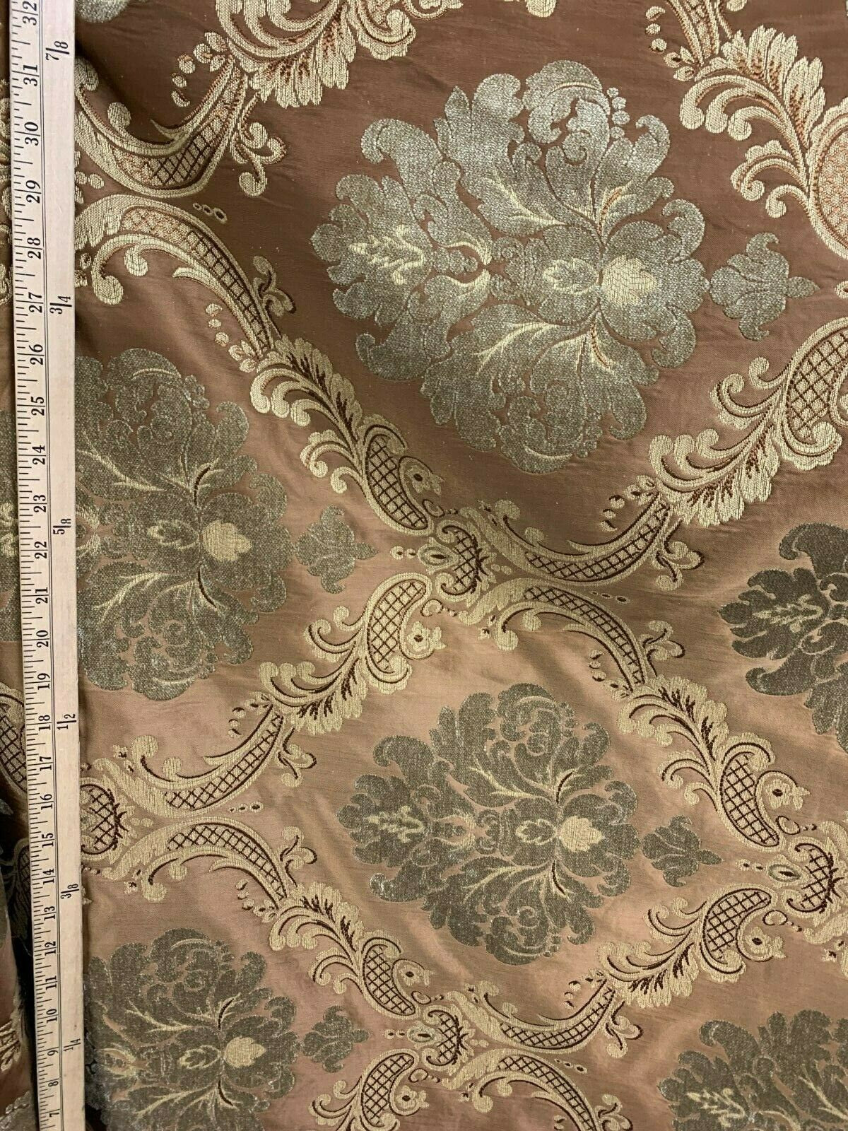 Copper Brown Beige Damask Chenille Upholstery Brocade Fabric (54 in.) Sold By The Yard