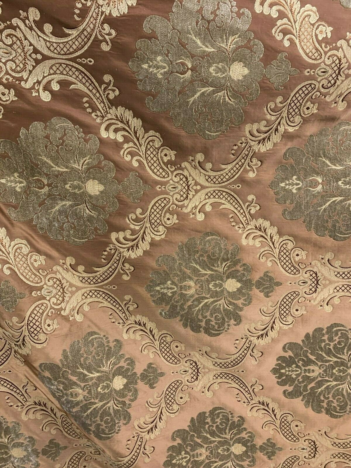 Copper Brown Beige Damask Chenille Upholstery Brocade Fabric (54 in.) Sold By The Yard