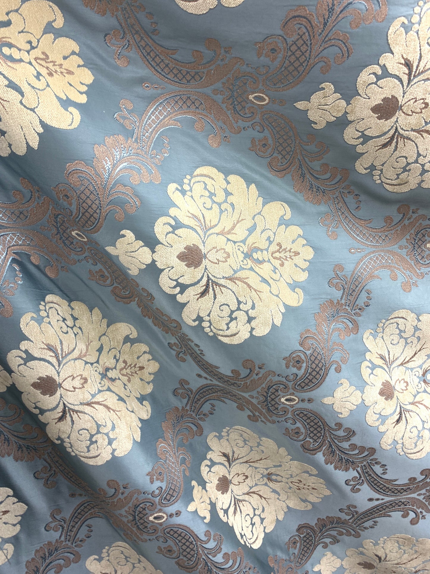 LIGHT BLUE IVORY Damask Chenille Upholstery Brocade Fabric (54 in.) Sold By The Yard