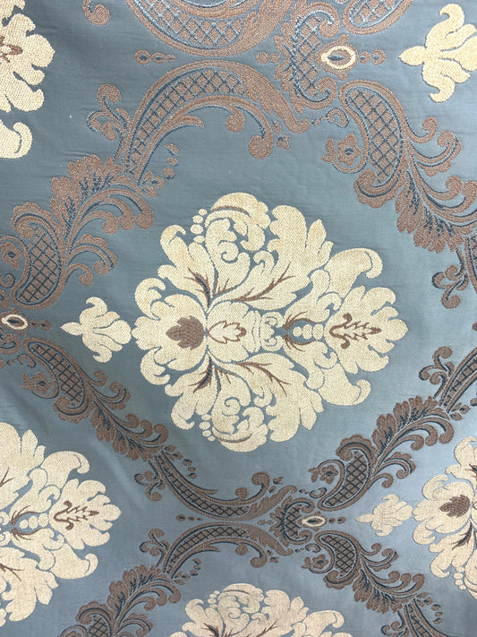 LIGHT BLUE IVORY Damask Chenille Upholstery Brocade Fabric (54 in.) Sold By The Yard