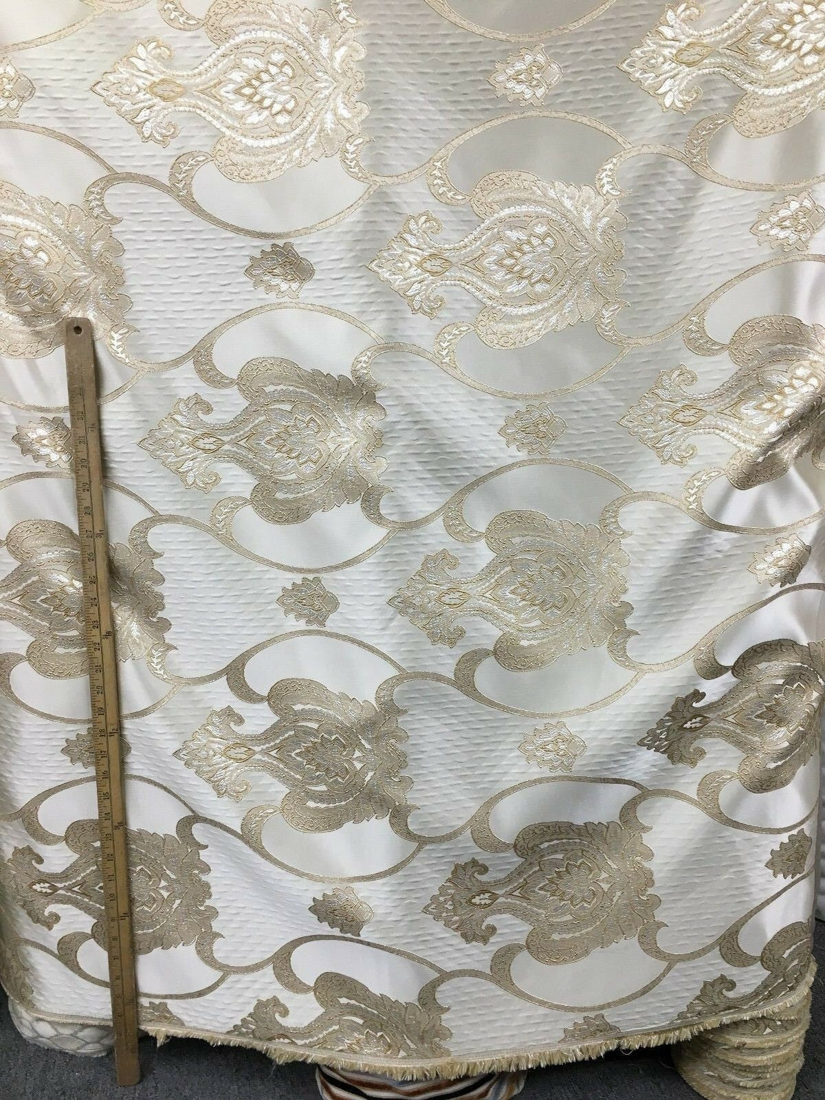 CHAMPAGNE IVORY Damask Brocade Upholstery Drapery Fabric (54 in.) Sold By The Yard