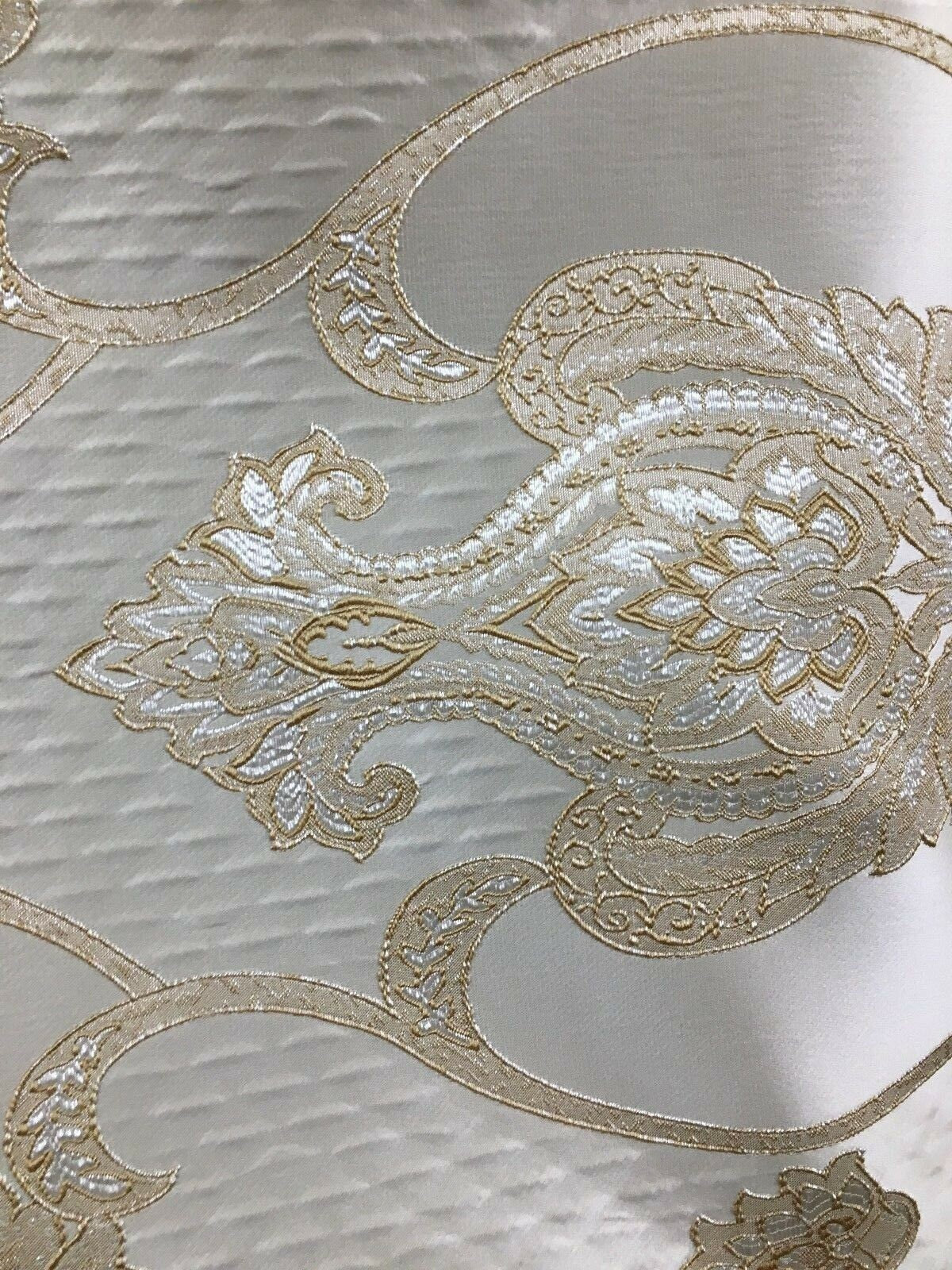 CHAMPAGNE IVORY Damask Brocade Upholstery Drapery Fabric (54 in.) Sold By The Yard