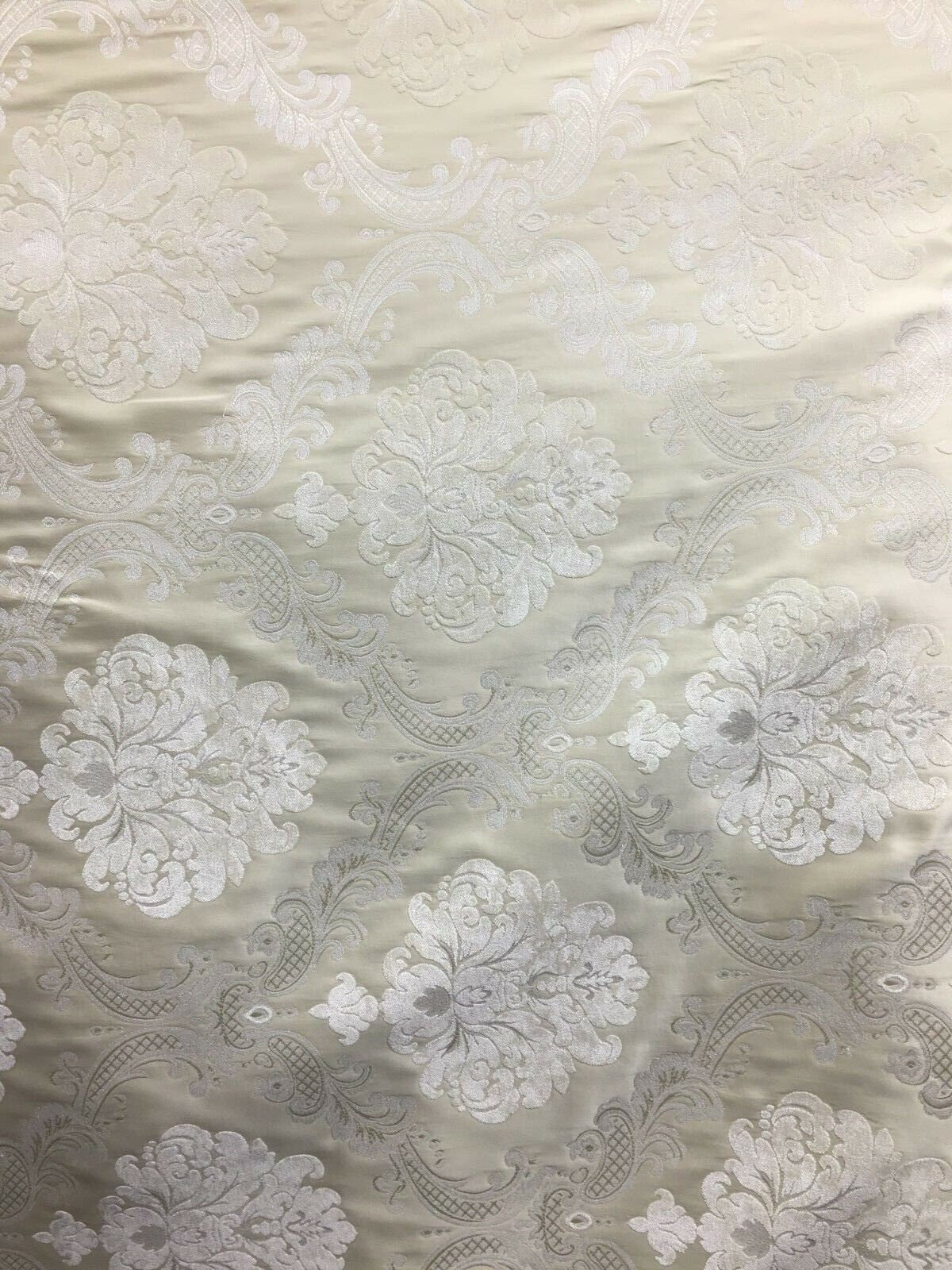 IVORY BEIGE Damask Chenille Upholstery Brocade Fabric (54 in.) Sold By The Yard