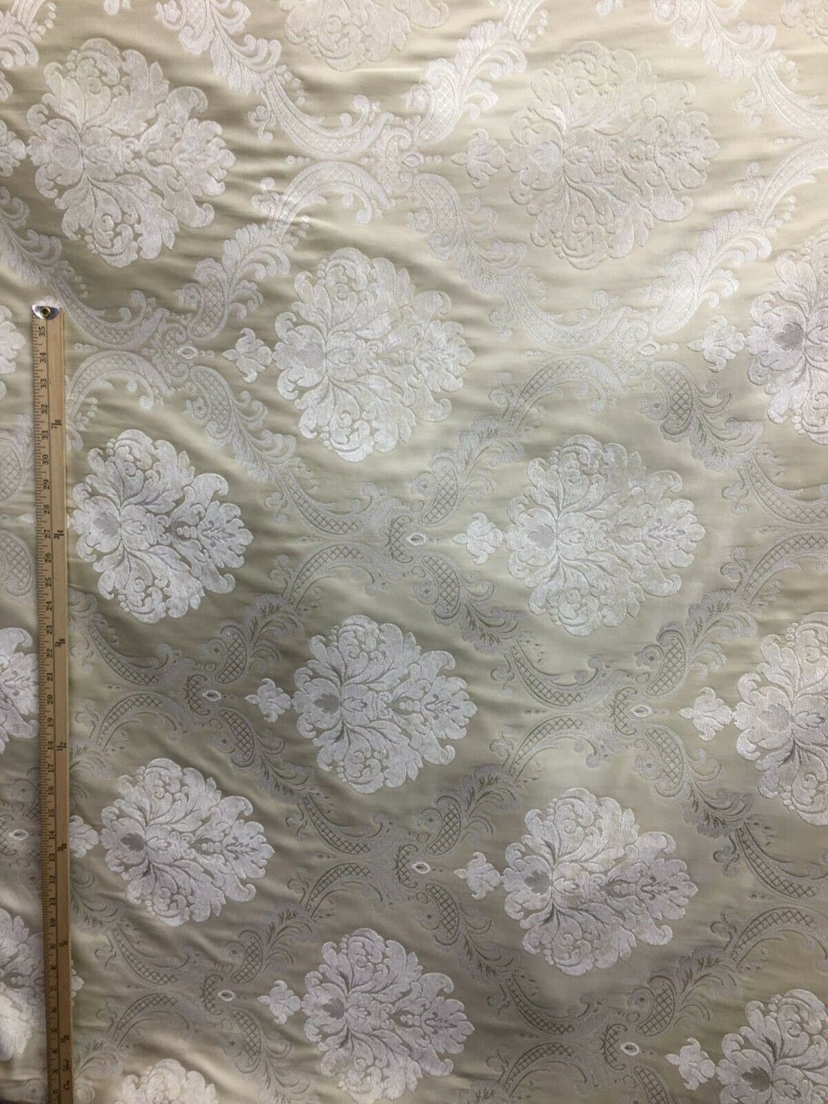 IVORY BEIGE Damask Chenille Upholstery Brocade Fabric (54 in.) Sold By The Yard