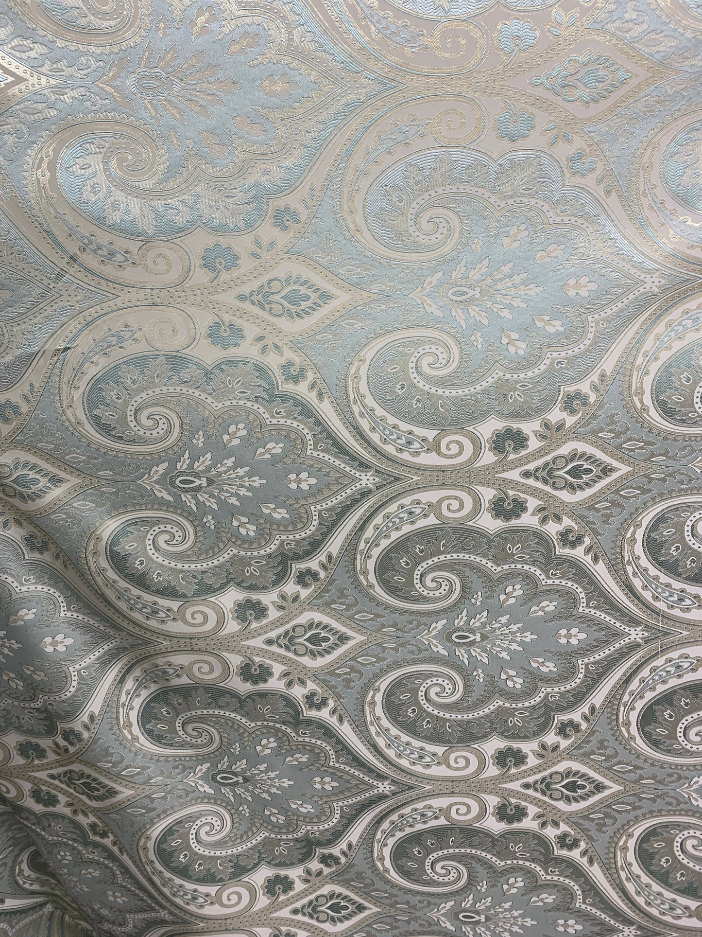 MINT BLUE IVORY Damask Brocade Upholstery Fabric (58 in.) Sold By The Yard