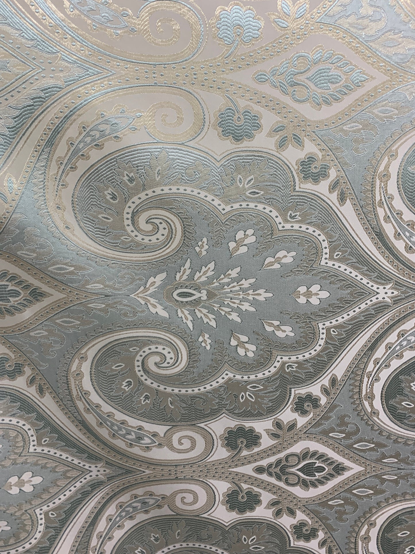 MINT BLUE IVORY Damask Brocade Upholstery Fabric (58 in.) Sold By The Yard